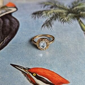 Gold Tone Rhinestone Ring Size 7.5